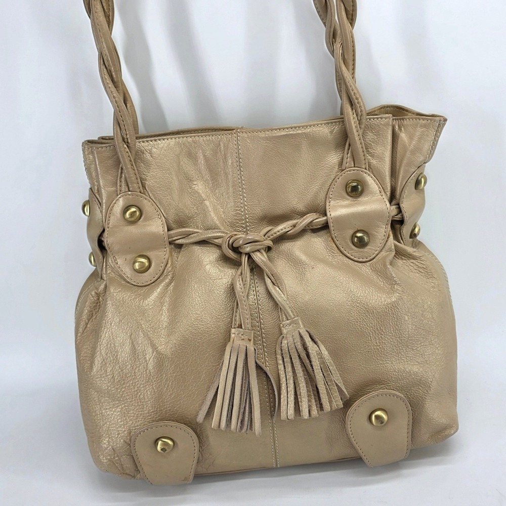 Michael Rome Gold Shoulder Bag Italian Leather Metallic Tassel Studded Y2K Style